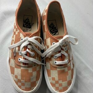 Vans Pixel Checkered Sneakers in Orange and Cream